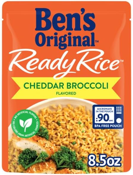 Ben's Original Flavored Ready Rice, Cheddar Broccoli, Microwave Rice for an Easy Lunch, Suitable for Vegetarians - 8.5 oz Pouch (Pack of 12)
