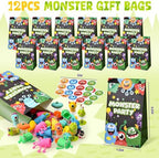 SNLN Monster Party Favors Birthday Supplies Gift Bags Finger Puppets Spring Launchers Toys Monster Big Eye Ring Slap Bracelets Tattoo Stickers Inc, Monsters Party Decorations Birthday Favors for Kids