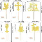 25 PCS First Holy Communion Cupcake Toppers Gold Glitter First Communion Cake Topper God Bless Dove Cross Cupcake Picks God Christian Baptism Theme Baby Shower Birthday Party Cake Decorations Supplies