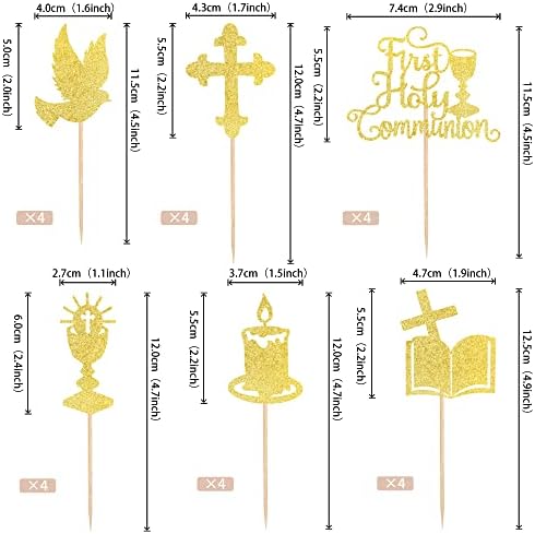 25 PCS First Holy Communion Cupcake Toppers Gold Glitter First Communion Cake Topper God Bless Dove Cross Cupcake Picks God Christian Baptism Theme Baby Shower Birthday Party Cake Decorations Supplies