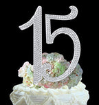 Deluxe Quinceanera 15 numbers cake topper in rhinestone crystals birthday anniversary diamante bling