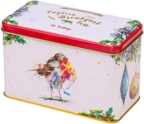 New English Teas Christmas Robin Tea Tin with 40 English Breakfast Teabags