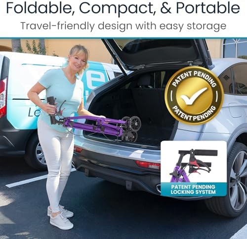Vive Mobility Lightweight Walker for Seniors - Narrow, Folding Walker w/Wheels for Small & Tight Spaces - Light Weight for Balance, Compact Doorways, Foldable - Portable & Collapsible for Travel