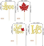 24 PCS Fall in Love Cupcake Toppers Glitter Maple Leaves Love I Do Cupcake Picks Fall Theme Wedding Cake Decorations for Bridal Shower Engagement Thanksgiving Birthday Party Supplies