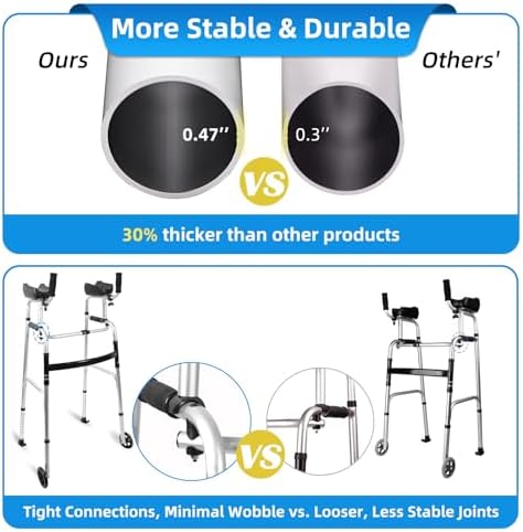 Stand Up Walker for Seniors & Elderly with 6" Bearing Wheels - Dual Mode Platform Walker, Height Adjustable Frame with Arm Support & Storage Bag, Foldable Lightweight Aluminum Upright Mobility Aid