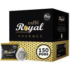 Royal Caffé ESE Pods Italian Espresso, Gourmet Blend Medium Roast, 70% Arabica Beans, Single Serving Paper Coffee Pods, 44mm Filter Paper, 150 Count (1 Pack, 8 Grams Each), For E.S.E Coffee Machines, Made in Italy