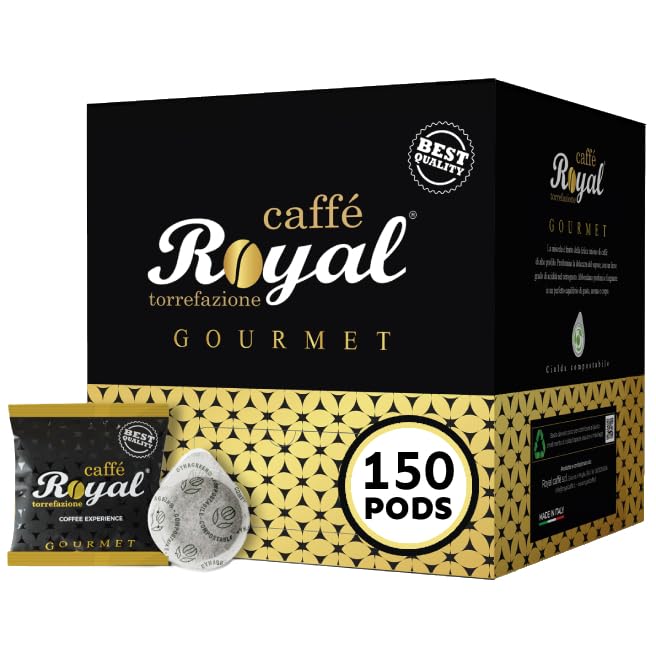 Royal Caffé ESE Pods Italian Espresso, Gourmet Blend Medium Roast, 70% Arabica Beans, Single Serving Paper Coffee Pods, 44mm Filter Paper, 150 Count (1 Pack, 8 Grams Each), For E.S.E Coffee Machines, Made in Italy