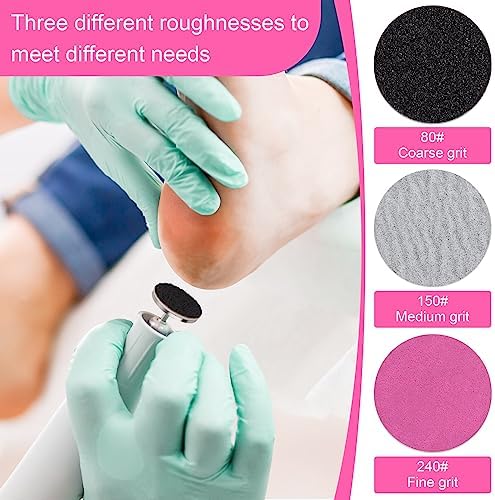 Rolybag 60Pcs Sanding Paper Discs with Metal Nail Drill Bit 25mm Pedicure Disc Replacement Sanding Discs Bits for Nail Drill Foot Files Electric Remover Dead Skin Callus (#80#150#240 Grit)