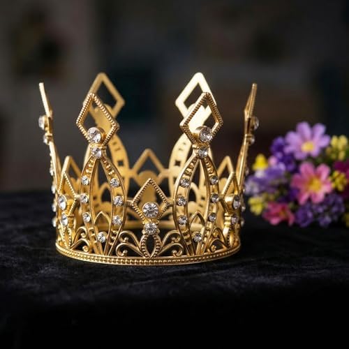 Gold Crown Cake Topper, Alloy Rhinestone Crystal Tiara for Wedding, Birthday & Baby Shower Cakes Decorations, Mini Crown Cake Topper