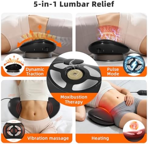 Electric Lumbar Traction Device , Multifunctional Back Traction Device with Dynamic Airbag Traction, Lumbar Stretcher with 3-Level Heat and Vibration Electrotherapy, Adjustable Height with Remote