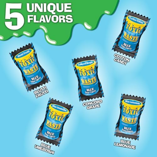 TOXIC WASTE - Hazardously Sour Candy Blue Drum - Lemonade, Cotton Candy, Blutti Frutti, Concord Grape, & Bl Umeboshi Flavors - 1.48 oz. Drums - 3-Pack