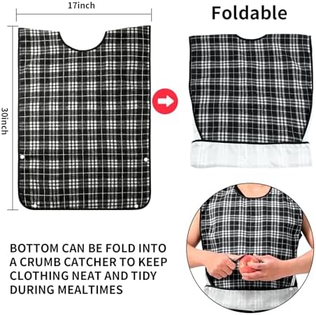 XKDOUS 3 Pack Adult Bibs for Men & Seniors, Reusable & Waterproof Clothing Protector with Crumb Catcher Pocket for Eating, Feeding Bibs for Elderly Women Men, Ideal Senior Citizens Gifts