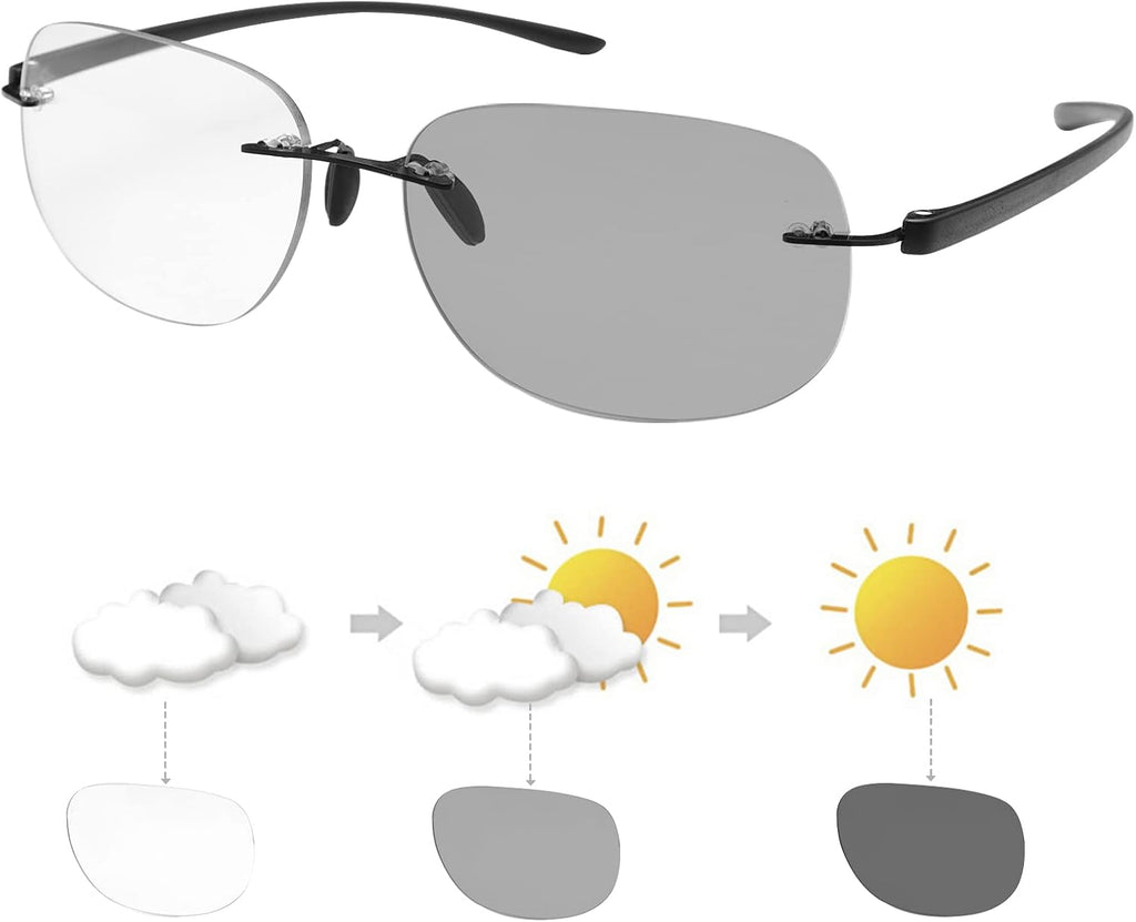YIMI Photochromic Bifocal Reading Sunglasses Anti Blue Light Computer Glasses Rimless Transition Sun Readers for Women Men