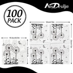 AnyDesign 100 Pack Dandelion Paper Napkins White Black Floral Luncheon Napkins Disposable Decorative Dinner Hand Napkin for Wedding Baby Shower Birthday Tea Party Supplies