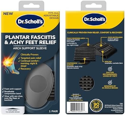 Dr. Scholl's® Plantar Fasciitis & Achy Feet Relief Arch Support Sleeve, Cushioned Arch Support, Compression Band, Foam Pad Insert, Non Slip Sole, All-Day Wear Morning to Night, Unisex 1 Pair