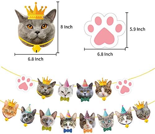 TSJ Cat Birthday Banner, Cat Face Party Banner, Kitty Theme Party Bunting Decoration for Birthday Party Favors