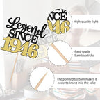 1 PCS Legend Since 1946 Cake Topper Black Gold Glitter Eighty Happy 80th Birthday Cake Pick Cheers to 80 Years Cake Decoration for 80th Birthday Anniversary Party Decorations Supplies