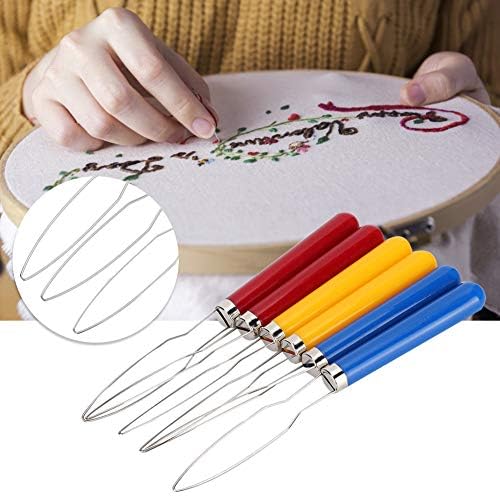 6PCs Button Hook Helper, Steel Wire Loop Button Hook with Wooden Handle Button Assist Device