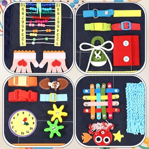 Fidget Apron for Elderly Fidget Blanket for Dementia Alzheimer's Therapy Activity Apron Anxiety Relief supplies(Dark Blue)