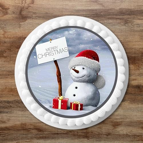 PRECUT 7" Christmas Cake Topper, Christmas Snowman #4, Edible Christmas Cake Decorations, Santa Cake Toppers, Xmas Cake Decoration, Round Christmas Cake