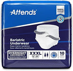 Attends Bariatric Adult Incontinence Underwear, 3X-Large (74-92"), [10 Count] - Overnight Absorbency for Men and Women, Disposable Pull-On Diapers with Tear-Away Sides, AU60