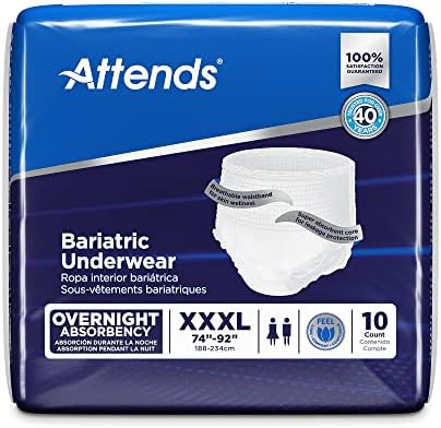 Attends Bariatric Adult Incontinence Underwear, 3X-Large (74-92"), [10 Count] - Overnight Absorbency for Men and Women, Disposable Pull-On Diapers with Tear-Away Sides, AU60