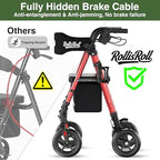 Walkers for Seniors Taller 5.3~7ft, Lightweight Foldable Rollator Walker, Built in Cable, Reinforced Aluminum Frame, 8" Big Rubber Wheels for All Terrain, 350lb Weight Capacity, Burgundy