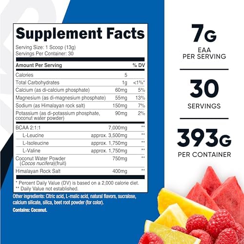 Nutricost BCAA + Hydration Powder (Fruit Punch) 30 Servings - Branched Chain Amino Acids with Hydration Complex - Gluten-Free, Non-GMO
