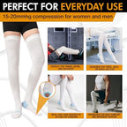 Doc Miller TED Hose Thigh High Anti Embolism Stockings for Women & Men, Hospital Style Surgical Stockings, Plus Size White Compression Socks 15-20mmHg, Support Hose with Inspection Hole