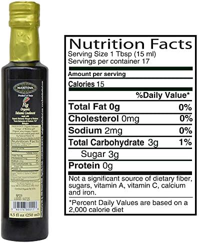 Mantova Organic Fig Balsamic Vinegar of Modena, Perfect for Salad Dressing, Pasta Salad, Ice Cream and Cocktails, 8.5 oz