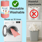 Reusable Paper Towels Washable, 60 Cts Disposable Kitchen Cloths for Cleaning Counters, Multi-Purpose, Pink Roll