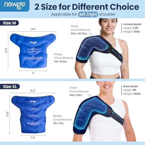 NEWGO Extra Large Shoulder Ice Pack Wrap for Rotator Cuff Cold Therapy, Gel Ice Pack for Injuries Reusable Cold Pack for Shoulder Swelling Discomfort After Surgery, Easy to Wear & Remove, Darck Blue