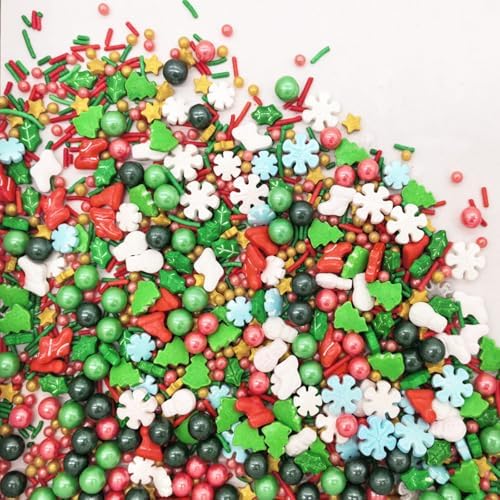Christmas Sprinkles Candy Sugar Snowflakes Red and Green Santa Claus Sprinkles Cake Decorations Cupcake Toppers Cookie Decorating 3.5oz