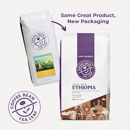The Coffee Bean & Tea Leaf, Ethiopia Yirgacheffe Single Origin, Light Roast Whole Bean Coffee Beans - 1lb bag (16oz)