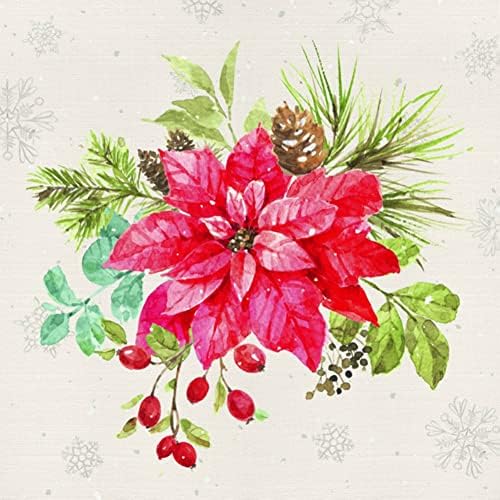 IHR Ideal Home Range Party Napkins Disposable 3-Ply Paper Lunch Napkin Pack, 6.5" x 6.5", Christmas Bouquet (Cream), 20-Count