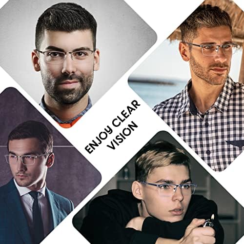 Blue Light Blocking Reading Glasses for Men, Half Frame Metal Readers Spring Hinge Eyeglasses Anti Eyestrain/Glare/UV