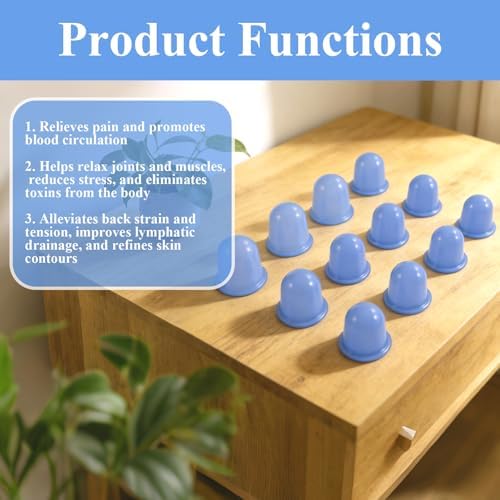 12 Pcs 2 Size Cupping Therapy Set – Silicone Anti Cellulite Cupping Kit for Massage Therapy Cupping Therapy Set Vacuum Suction Cup for Arthritis Relief & Pain Reduction (Blue)