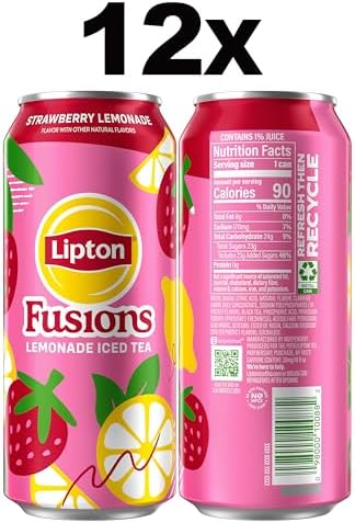 Lipton Fusions, Strawberry Lemonade & Iced Tea, 16 Fl Oz Cans (Pack of 12)