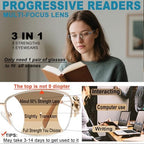 Photochromic Progressive Multifocal Reading Glasses for Women, Stylish Metal Half Frame Blue Light Blocking Sunglasses