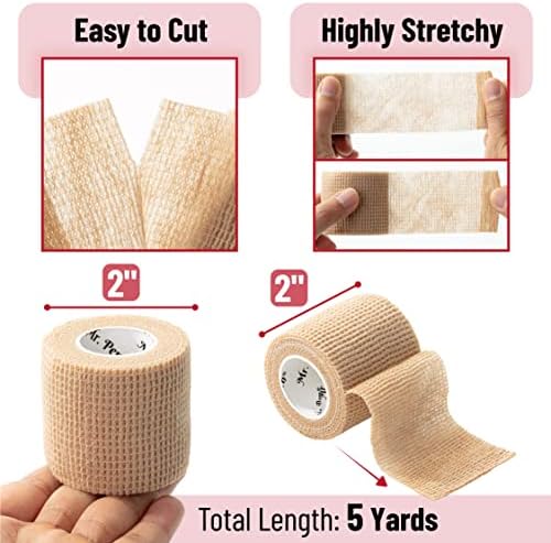 Mr. Pen- Self Adhesive Bandage Wrap, 6 Pack, Skin Colored, 2“ x 5 Yards, Cohesive Bandages, Medical Wrap, Elastic Bandage Wrap, Self Sticking Bandage Tape