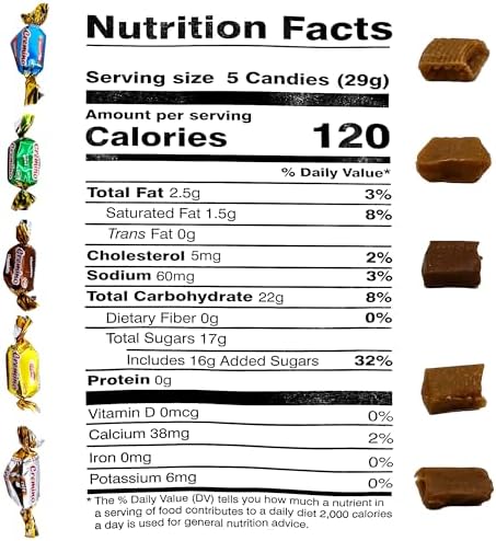 Toffee Candy Assorted - 1 Pound Bulk Chews, Toffee Candy Individually Wrapped - Five Delicious Flavors Vanilla, Chocolate, Coffee, Rum and Mint - Approx 75 Pieces