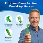TCS Fresh Soft Bristle Denture Brush – for Dentures, Retainers & Aligners – Made with Premium Dupont® Nylon Bristles (0.18 mm) for Gentle Plaque Removal – Ergonomic Handle & Dual Brush Heads – 3 Pack