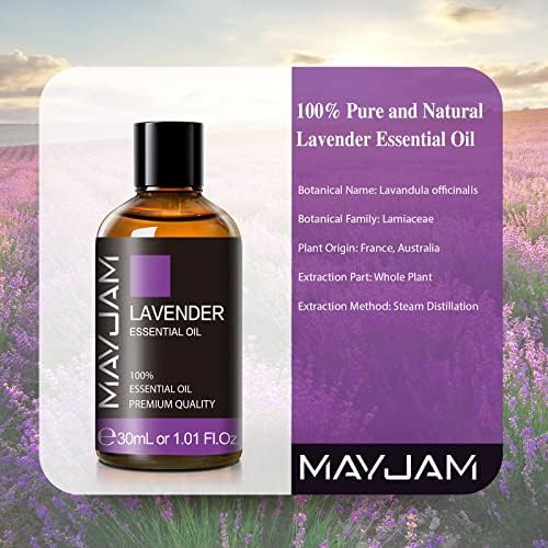 Lavender Essential Oil 30ML/ 1.01FL.OZ, MAYJAM Pure Aromatherapy Lavender Oil for Massage, Diffuser, Soap Making, Long Lasting Scents