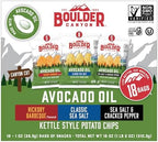 Boulder Canyon Avocado Oil Kettle Style Potato Chips Variety Pack, 18 Count - Gluten-Free, Non-GMO, Hickory Barbecue, Classic Sea Salt, Sea Salt & Cracked Pepper (1 oz Bags)