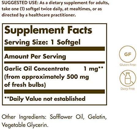 Solgar Garlic Oil Perles, 250 Softgels - Natural Cardiovascular Support - Garlic Oil Concentrate, Reduced Odor - Gluten Free, Dairy Free - 250 Servings