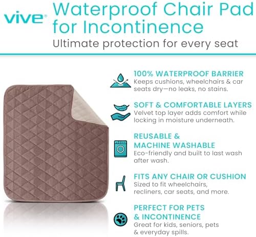 Sures Waterproof Chair Pads for Incontinence (22" x 21") - Washable, Waterproof Seat Protector - Chair Protector Seat Cover - Absorbent Pad for Bed, Seat, Car, Wheelchair & Recliner (Brown, 2 Pack)