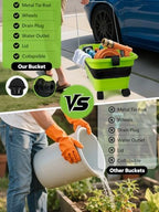 Collapsible Bucket 5.8 Gallon 22L with Wheels Handle Drain Plug Water Outlet and 2 Universal Connectors for Portable Pressure Washer Cordless Car Washing Camping RV Pet Bath Multi-Use