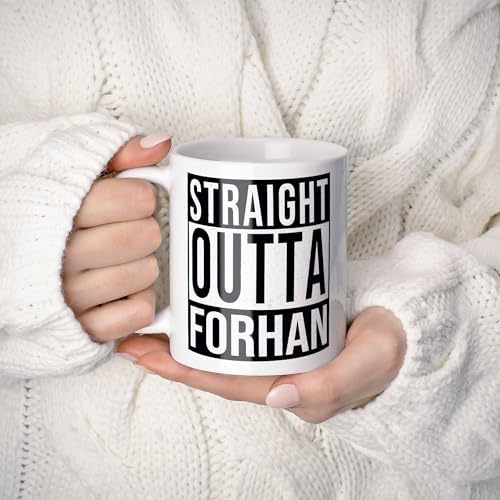 Forhan Last Name Gift. Personalized, Custom Straight Outta Surname Sign Coffee Mug. 11 Ounces., White