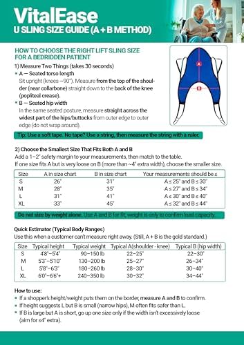 U-Shaped Patient Lift Sling with Head Support, 600 lb Bariatric Capacity — Padded Full Body Transfer Sling for Hoyer Lift, Elderly, Stroke & Disabled Home Care, Toilet & Shower (Large)
