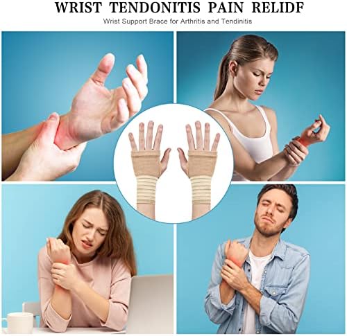 Wrist Brace, 2 Pack Elastic Wrist Support with Strap, Wrist Compression Wrap Adjustable Wrist Strap Relieves Wrist Pain, Tendonitis, Sports Use for Men and Women, Right & Lef(cream color)